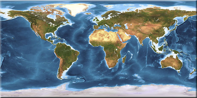 Global Earth texture map with bathymetry