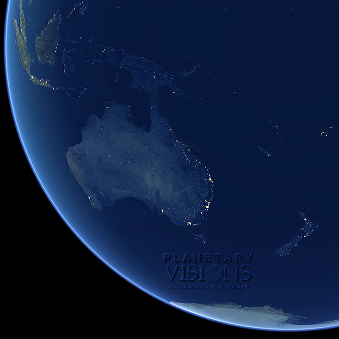 Night-time view of Australia.