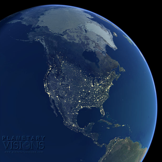 Night-time view of North America.