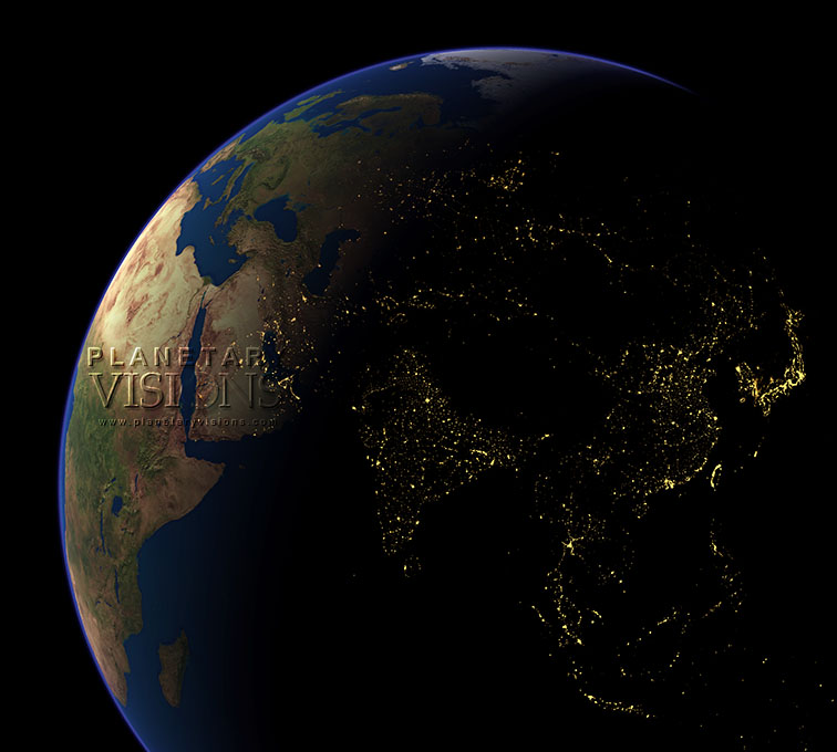 Night-time view of Asia.