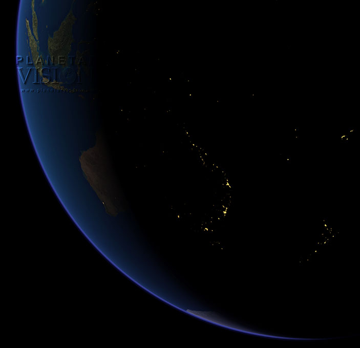 Night-time view of Australia.