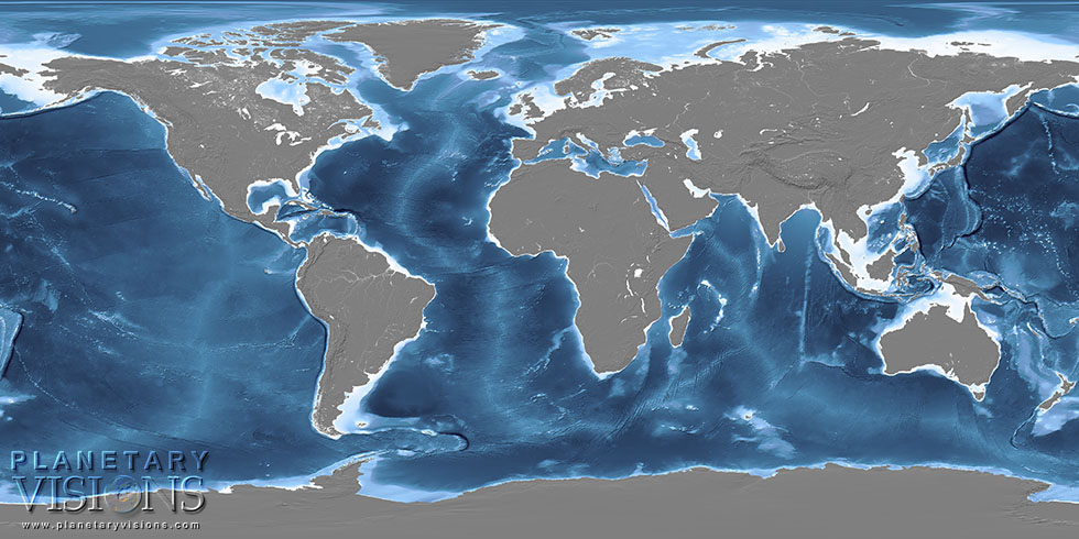 Bathymetry + grey land texture map