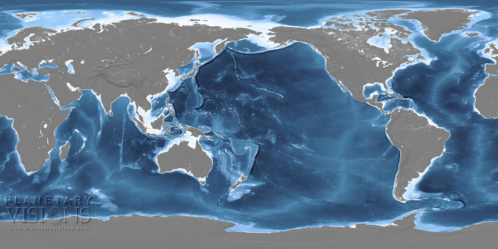 Bathymetry + grey land texture map