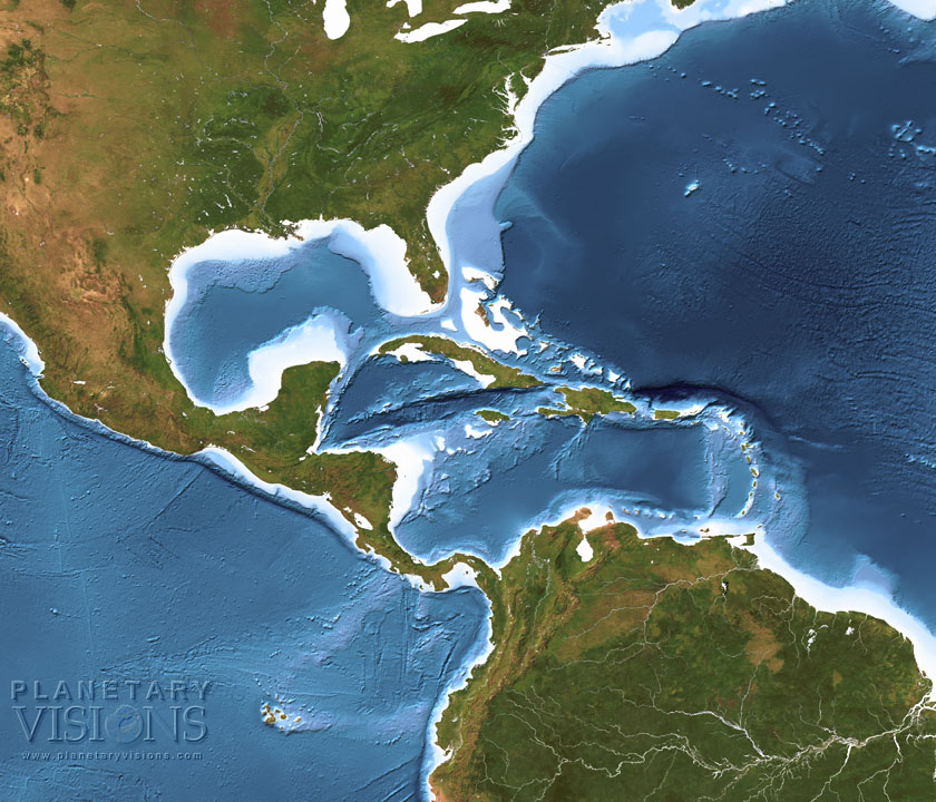 North America  - satellite + bathymetry