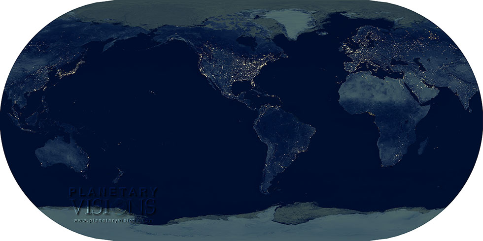 Night-time world map centred on North America.