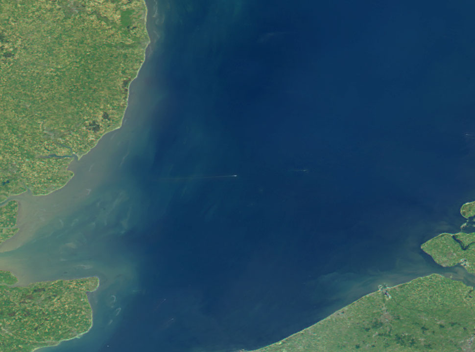 North Sea ferry sailing from Harwich - Satellite Imagemap 250m Europe