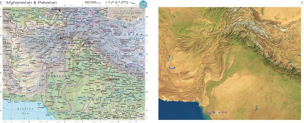 Traditional map of Afghanistan and Pakistan